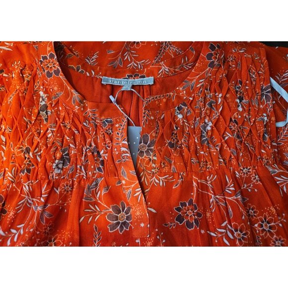 2/$35 Daniel Rainn Orange Floral Sleeveless Lined Blouse Pleated Neckline Small - Picture 6 of 9